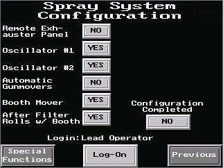 3-4 Initial Setup Spray System Configuration Menu See Screen 3-2.