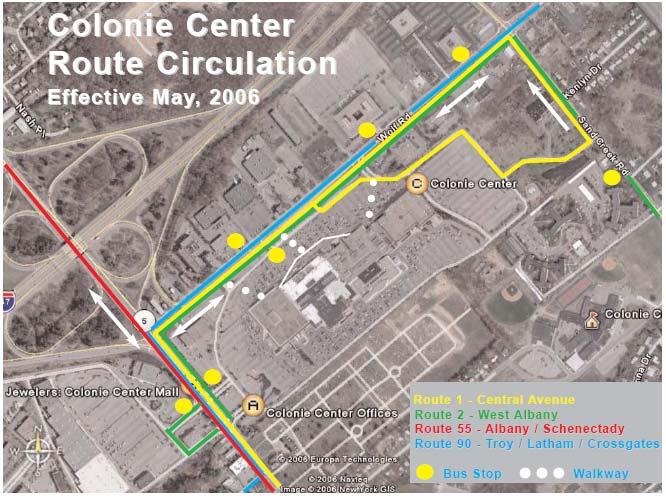 Colonie Center n Major Expansion Upscale n Town Support for Transit as part of SEQR review n Relocation off-site except