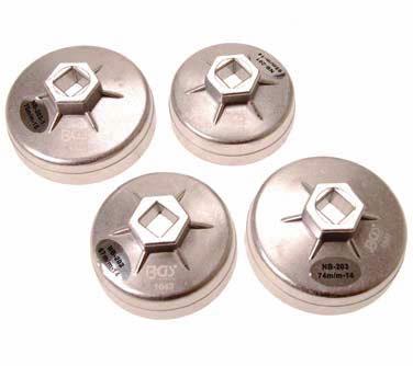 Oil Filter Cap Wrench Set, 65-75 mm - includes 4 aluminum oillfilter cup wrenches - 65 mm x 14-kant - 67 mm x