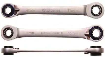Reversible Ratchet Wrench, 4 in 1 - satin chrome finish - each wrench contains 4 key sizes Description 30809 Reversible Ratchet Wrench, 4 in 1, 8x9 and 10x11 mm 30812 Reversible Ratchet Wrench, 4 in