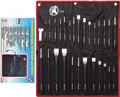 molybdenum steel 8378 28-piece Chisel and Punch Set New Items May 2012-5 pin punches made from chrome vandium 2.4 x 110 mm, 3.2 x 120 mm, 4 x 125 mm 5 x 135 mm, 6.