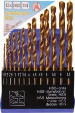 13-piece HSS Twist Drill Set, Titanium Coated - drill diameter: 1.5-2.0-2.5-3.0-3.2 3.5-4.0-4.5-4.8-5.