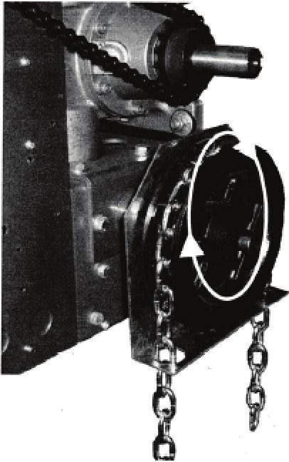 CHAIN HOIST INSTALLATION 1. Refer to Figure 9 to install the chain hoist. Pass the hand chain [Item 8] over the chain pocket wheel and through the guide holes in the chain guard.