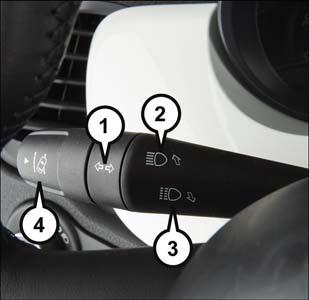 High Beams To turn on the high beam headlights, push the turn signal lever forward (toward the front of the vehicle) and an indicator will illuminate in the cluster.