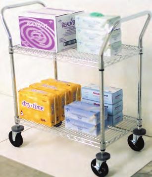 Strong, Mobile Wire Utility Carts Our popular utility carts consists of 2 "U" shaped handles, 2 or 3 shelves, plastic shelf clips and 2 ea 5" swivel casters and 2 ea 5" swivel break casters with