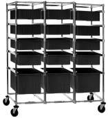 BENCHSIDE TOTE BOX CARRIERS Variable shelf angle is ergonomically sensitive to repetitive pick-and-place activity.