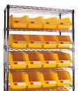 Adjustable chromate wire shelves Wire shelving resists corrosion and provides greater visibility to stored parts Wire shelves prevent build up of dust and dirt Bins are unaffected by oil, alkaline,