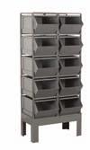 STACKBIN CONTAINERS STEEL STACKBINS Hopper-front steel Stackbins are available with capacities from 70 cubic inches up to 5100 cubic inches They may be easily stacked one on top of another, or housed