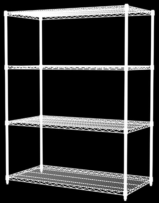for shelf lengths over 48 s Include: 4 - chrome wire shelves with Quick-Adjust Sleeves, 4 - posts with Leveling Feet, 1-8 pack of S Hooks for creating continuous shelving runs or 90 angles.