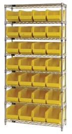 GIANT OPEN HOPPER WIRE SHELVING SYSTEMS WITH BINS 12 & 14 Depths QWR8-239-GRE 8 Shelves with 28 Bins Bin Size: 8-1/4 W x 10-3/4 D x 7 H QWR8-239-BLK 36 x 12 x 74 103 lbs. $691.