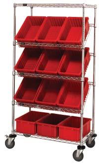 CHROME SLANTED WIRE SHELVING Slanted Stationary and Slanted Shelf Carts Stationary and Slanted Shelf Cart units create a unique combination of modular components to enhance supply distribution