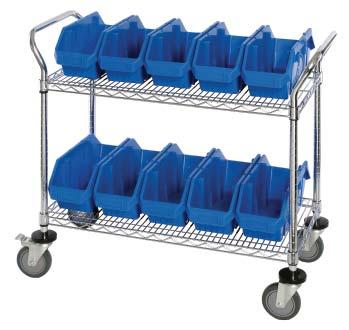 WIRE CASTER CART WITH HEAVY DUTY QUICKPICK BINS QuickPick Bin Wire Cart Double sided cart with bins.