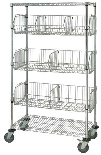 The collar hook allows the basket to be removed or adjusted to accommodate various product mix and sizes. Baskets are adjustable on 1 increments. 110 lb. load capacity per basket.