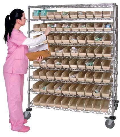 HEALTHCARE & MEDICAL Slanted Shelf Cart with Bin Holders Combo Cart - Complete Packages A systems cart that offers hanging bins, slanted bins and bins on a flat surface all in one unit.