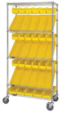 This combination creates a highly customized exchange and storage system. Bins available in Blue, Green, Ivory, Red, Yellow, Black and Clear.