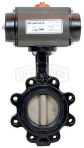 Pneumatic Butterfly Valve Bradford Actuator Available in 1 ½ -12. Cast iron body, ductile iron disc.