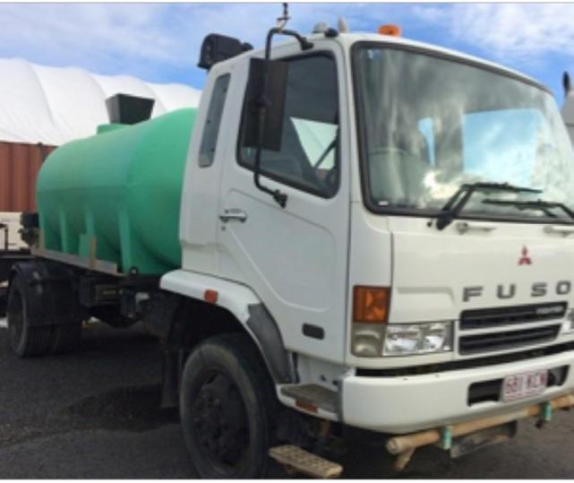 S MITSUBISHI FUSO FIGHTER WATER TRUCK WATERCART INFORMATION FUSO Fighter fitted with a 7000L poly tank with front and rear spray bars, Kubota diesel water pump, hose reel, 6cyl turbo diesel, 6 speed