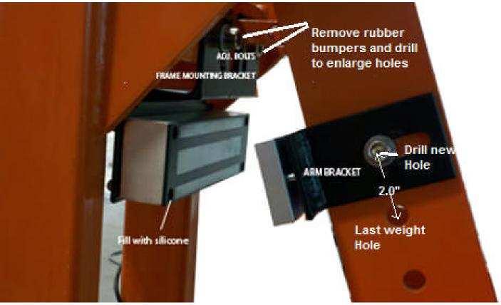 PART 2B: OPTIONAL ARM-UP MAGNET LOCK RETROFIT INSTALLATION. The above picture shows the placement of the magnet bracket and the arm bracket which are to be installed.