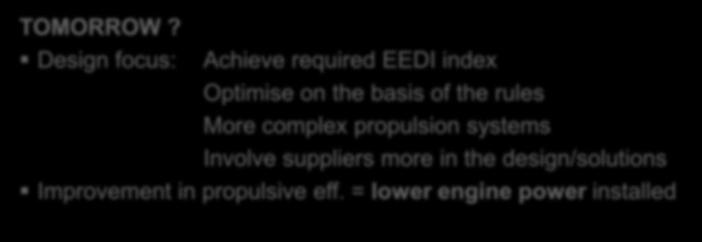 Performance at design speed General improvement in propulsive eff. = lower OPEX TOMORROW?