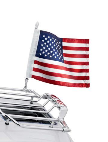 0" nylon flag features hemmed and double-stitched edges for durability. Kit includes American flag, chrome billet mounting bracket, flag mast and all required hardware.