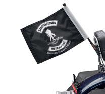 The flags are available in Tour-Pak luggage carrier/saddlebag mount and sissy bar mount configurations. (Flags are designed for parade use only and will not withstand high-speed use).