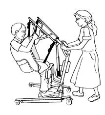 Release the brakes, close the base, and pull the lift away from the chair. Lower the patient to the object intended.