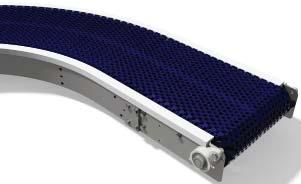 Curved Plastic Modular Belt Conveyors Curved plastic modular belts are highly customizable. Multiple straight and curve sections per conveyor are possible.