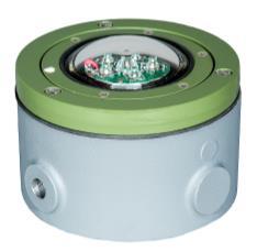 circling guidance. Only 2.2 watts and 3.5 VA at 120V. The castings are copper-free (< 0.25%) aluminum. The hardware is 316 (A4) stainless steel. Switchable color option available. The lens is glass.