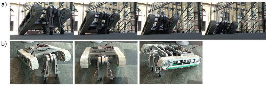 August 23, 2012 15:29 WSPC - Proceedings Trim Size: 9in x 6in CLAWAR2012.pdf 7 Fig. 6. a) Sequence of pictures of the robot entering a stairway from the top.
