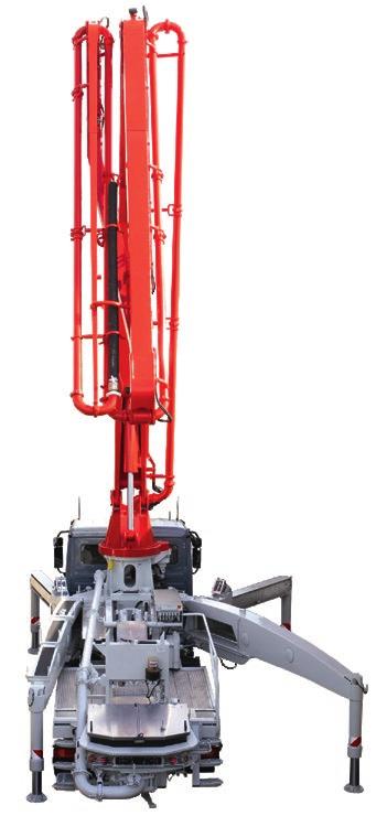 The balanced weight distribution resulting from alternating pipeline guidance on the left-hand and right-hand boom side, as well as the torsional resistant steel structure, ensures low-vibration