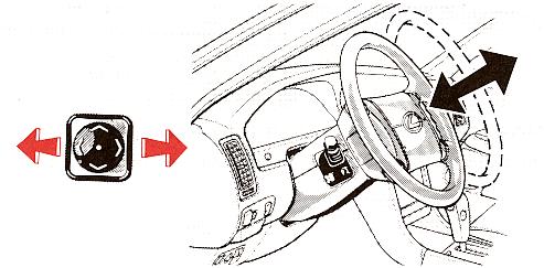 TILT AND TELESCOPIC STEERING WHEEL To adjust the tilt of the steering wheel, push the control switch upward or downward to set it to the desired position.