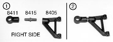We are going to install the right upper suspension arm to the right arm mount. Make sure you have the right upper arm by checking the eyelet to see that the square edge side is down.