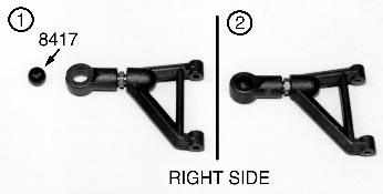 Make sure one of the #8413 PTFE caster shims is installed on each side of the arm mount. Go ahead and install the left upper suspension arm.