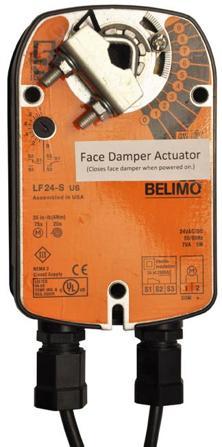 9 Belimo FSLF-24S 5.9 BELIMO LF-24S DAMPER ACTUATOR The larger Belimo LF24-S damper actuators are typically used in 12 round bypass damper and for the 26 X 38 face dampers on the HE6XIN and HE8XIN s.