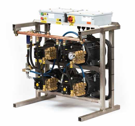 down Stationary unit ideal for pipeline application with multiple wash stations Available with single- or three-phase motors Several wash guns can be setup on one unit, with ability to use 5