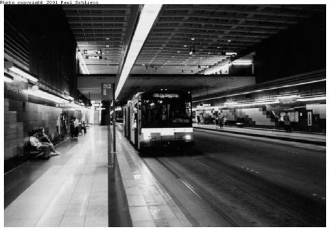 Figure 6-11 Seattle Busway Tunnel Buses using this type of BRT facility normally collect passengers on local streets or at park-and-ride facilities and then enter the exclusive busway and operate
