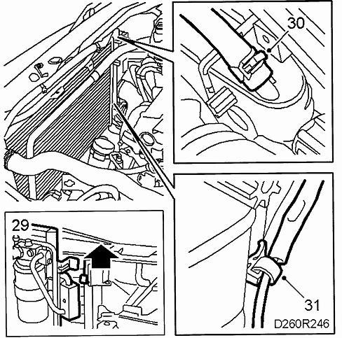 7 of 15 23. Detach the outlet hose from the turbocharger. 24. Detach the outlet hose from the charge air cooler. 25. Lower the car to the floor. 26. Detach the upper hose from the radiator. 27.