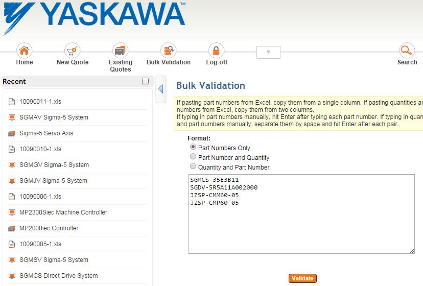 The items in the parts list can be copied for use in Yaskawa s Online Pricing Tool (OPT), found in the OPT tab.