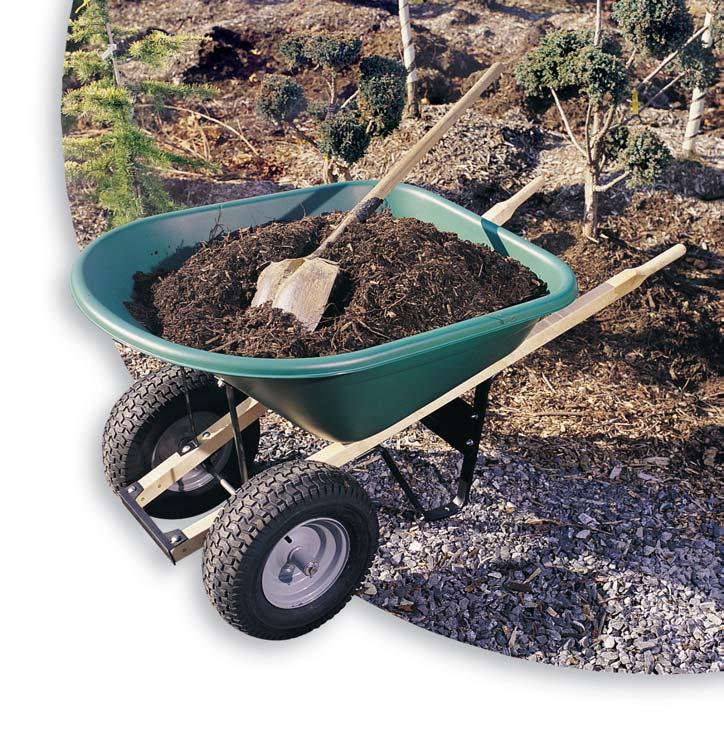 6" wide oversized turf tread pneumatic tire is easier to handle in stones, mulch, and soft ground.