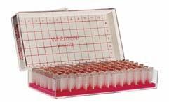 Wheaton M-T Vial Holders Provide a convenient and accessible way to store samples Clear polystyrene cases with hinged lids; alpha-numeric indexing Holds 40-60 vials in individual partitions Foam