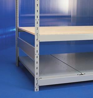 Mini-Racking with Choice of Decking The beams are designed to receive steel shelves (SR40, SH20), wire decking (SR42) or wood panels at least 5/8" thick.
