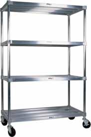 Solid Shelving Constructed of all welded, heavy duty, sanitary aluminum sheet. Shelf Capacity 500 lb (277 kg). Maximum evenly distributed static load capacity.