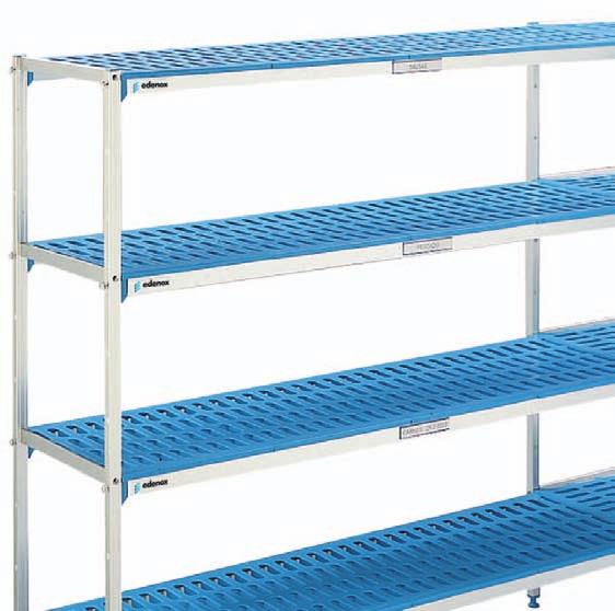 Aluminum and polyethylene shelving Shelving posts designed with an