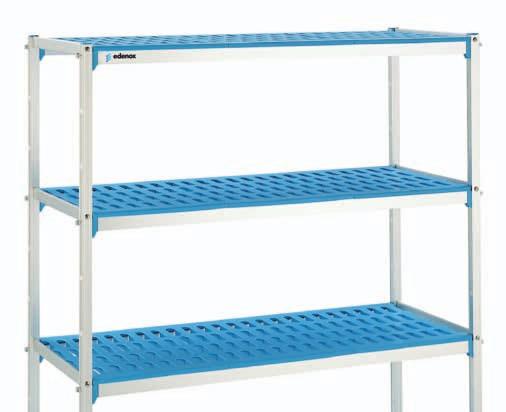 Aluminum and polyethylene shelving Polyethylene Shelf Support area 1 Support area 2 aluminum rod Polyethylene shelf plates lie on two edges of the aluminum post, which results in perfect installation