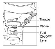 Open the fuel tap by moving the fuel ON/OFF lever fully to the right. 2. If starting the engine from cold, set the choke ON by moving the choke lever fully to the left.
