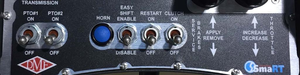 If it is pressed while the console box is on and communicating with the base unit, a shutdown sequence will initiate that presses in the clutch and returns the transmission to neutral.
