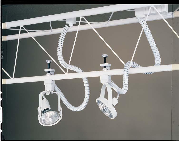 Accepts Juno 120V track lights (with square Super Adapter only) 2' coil cord extends to 5'.