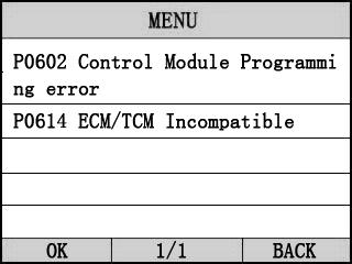 Press [ ] or [ ] to return the [Diagnostic menu] View DTCs and their definitions on screen.