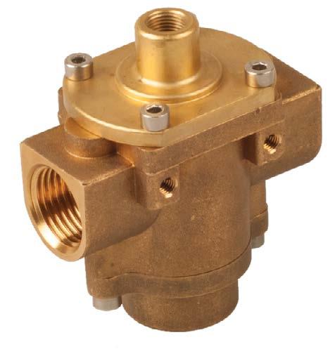 to 50ºC Main Valve: Brass, Stainless Steel AISI 316 Seals: NBR Air, gas, water, fuel, oil etc Pressure (bar) & Flow table Size Orifice