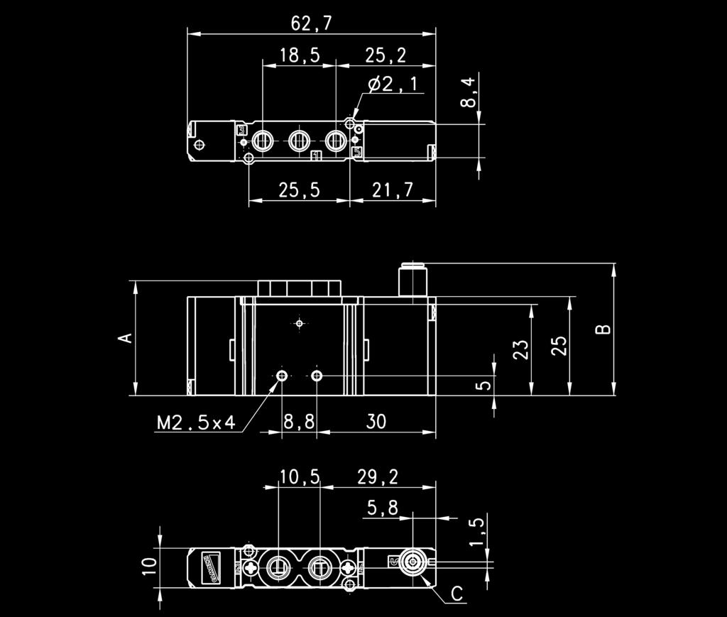 > Series E valves and solenoid valves CODING EXAMPLE E 5 1-11 - 10 - K 1 3 E 5 1 SERIES FUNCTION: 5 = 5/ 6 = 5/3 Centres Closed 7 = 5/3 Centres Open 8 = 5/3 Centres in Pressure SIZE: = 10,5 mm BODY